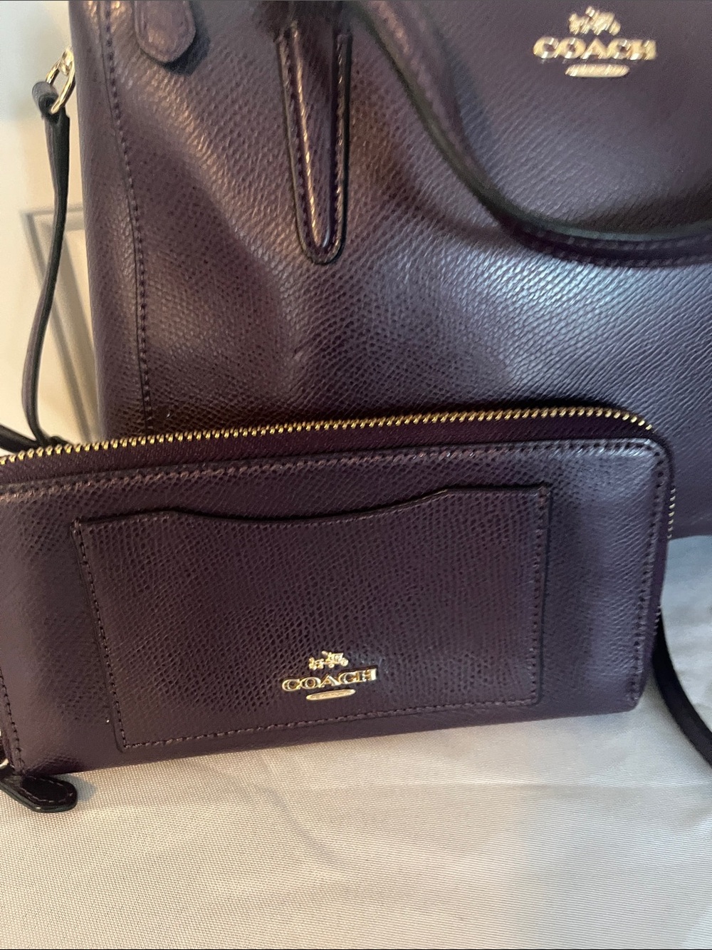 Coach Dark Plum Leather Satchel with Matching Wallet - Picture 4 of 9